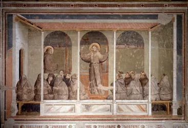 Der Heilige Franziskus erscheint einem Kapitel in Arles während der Predigt des Heiligen Antonius von Padua (Fresko)