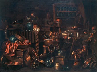 Alchemistenlabor, Gemälde von Gian Domenico Valentino (1630-1708), Italien