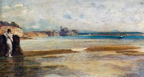 Monduntergang im Tyrrhenischen Meer, Gemälde von Nino Costa, Italien