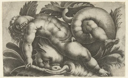 Schlafender Putto auf einem Delfin (Putti auf Meereswesen)