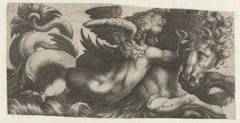 Seepferdchen mit einem Putto um den Hals