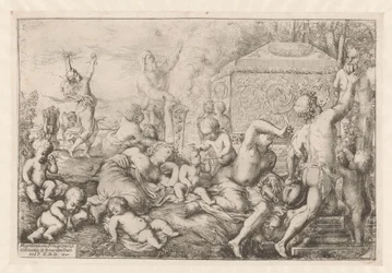 Bacchanal mit Altar, Faun und Silenus