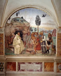Wie Benedikt die heilige Lehre den Bauern lehrt, die ihn besuchen (Detail)