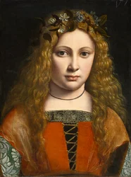 Porträt eines jungen Mädchens mit Blumen gekrönt, ca. 1490