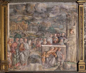 Der heilige Antonius kommt in Padua an und stellt Frieden zwischen den Bürgern her