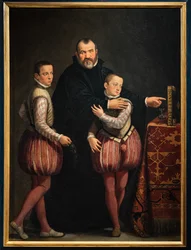 Porträt von Giuseppe Gualdo mit seinen Kindern Paolo und Emilio