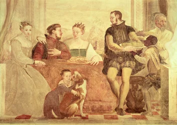 Das Bankett, Detail der Figuren am Tisch