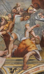Zentrales Kirchenschiff, erster südlicher Spann, Christus ans Kreuz genagelt, Der Pordenone