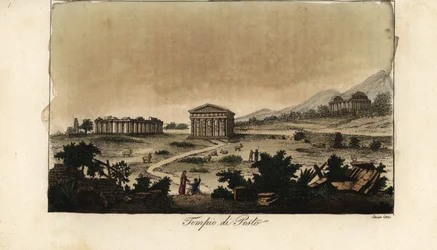 Ansicht der antiken griechischen Tempel der Hera in Paestum, Italien