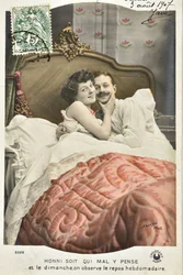 Postkarte: Honni soit qui mal y pense/Sonntagsruhe wöchentlich - Datum 1907