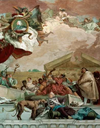 Fresko im Treppenhaus der Würzburger Residenz zeigt Architekt Balthasar Neumann und eine Kanone