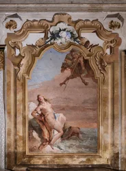 Palazzina (Kleines Gebäude): zweiter Raum oder Raum von Ariosto mit Fresken, die Episoden aus "Orlando Furioso" darstellen: "Ruggiero rettet Angelica vor dem Seeungeheuer"