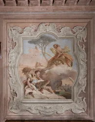 Palazzina (Kleines Gebäude): Ansicht des vierten Raums oder von Torquato Tasso, mit Fresken, die Episoden aus "Das befreite Jerusalem" darstellen: "Die Hexe Armida sieht Rinaldo, der schläft, und verliebt sich in ihn"