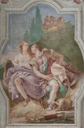 Palazzina (kleines Gebäude): Blick auf den vierten Raum oder von Torquato Tasso, mit Fresken, die Episoden aus "Das befreite Jerusalem" darstellen: "Rinaldo und Armida im verzauberten Garten, heimlich beobachtet von Ubaldo und Carlo"