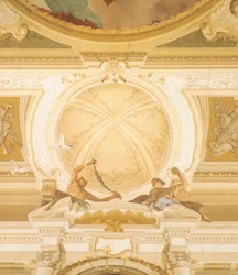 Detail der Deckenfresken im Ballsaal der Villa Pisani in Stra, Venedig, von Giambattista Tiepolo (1696-1770)