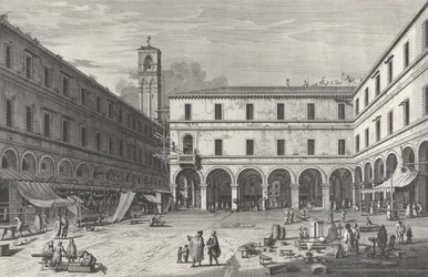 Ansicht des Marktplatzes in der Nähe der Kirche San Giacomo, 1763