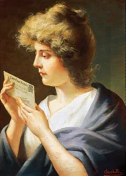 Mädchen mit Brief, Gemälde von Giovanni Battista Chiocchetti (1843-1917)