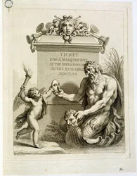 Eintrittskarte für einen Maskenball im Opernhaus am 26. April, graviert von Francesco Bartolozzi, 1770