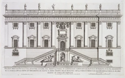 Ansicht der Fassade des Palazzo Senatorio auf der Piazza del Campidoglio, Rom, begonnen von Michelangelo Buonarroti und vollendet von Girolamo Rainaldi