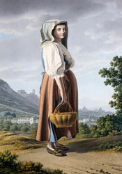 Bauer im Hintergrund von Maddaloni, von Giovan Battista Lusieri (ca. 1755-1821), Aquarell auf Papier 32x23 cm, Italien