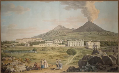 Die Hänge des Vesuvs von Portici mit Blick auf den Bourbonenpalast, von Giovan Battista Lusieri, Gouache.