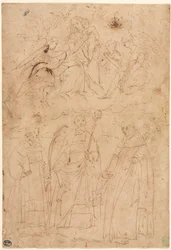 Madonna und Kind in Herrlichkeit über drei Heiligen, um 1570