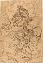 Die Madonna und das Kind in Herrlichkeit von Heiligen verehrt
