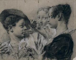 Eine junge Frau kauft eine Nelke von einem jungen Mann