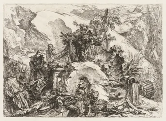 Grotesken: Ruinen mit Totenkopf und Skelett