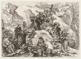 Groteschi: Ruinen mit Totenkopf und Skelett