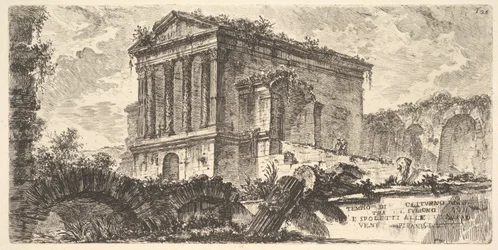 Tafel 26: Tempel des Clitumnus zwischen Foligno und Spoleto..., aus „Einige Ansichten von Triumphbögen und anderen von den Römern errichteten Denkmälern, von denen einige in Rom und andere in Italien zu sehen sind“