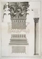 Platte LXXXIV-V Demonstration im großen Maßstab eines Teils des Portikus des Pantheon aus 