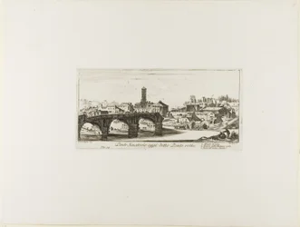 Senatorische Brücke, heute Ponte Rotto [Gebrochene Brücke] genannt. 1. Tempel der Vesta. 2. Tempel der Fortuna Virilis. 3. Teil des antiken Palatin, Platte 14 aus Einige Ansichten von Triumphbögen und anderen Denkmälern