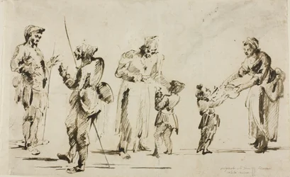 Blatt mit Skizzen: Sechs Figuren