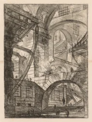 Die Gefängnisse: Eine Perspektive von Bögen mit einem rauchenden Feuer, 1745-1750