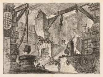 Die Gefängnisse: Kolonnadierter Innenraum mit breiter Treppe, 1745-1750