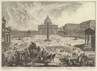 Ansicht des Petersdoms und des Petersplatzes im Vatikan, aus Vedute di Roma (Römische Ansichten)