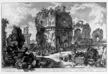 Ansicht eines Grabes an der Via Appia in Rom. Zeichnung von Giovanni Piranesi (bekannt als Piranese) 1756