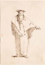 Ein stehender Orientale mit einem Stab