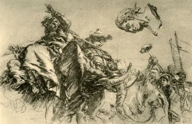 Östliche Frau auf einem Elefanten. Büste eines römischen Kaisers, 1752-1753