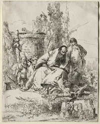 Scherzi: sitzender Magier, Junge und vier Figuren, 1735-40