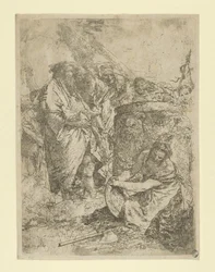 Frau kniet vor Magiern und anderen Figuren, aus den Scherzi, ca. 1740