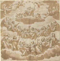 Gott auf dem Thron umgeben von Heiligen