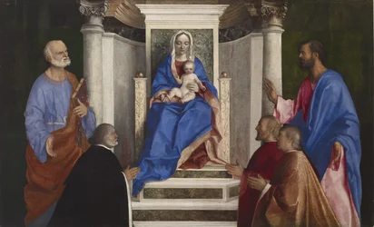 Madonna und Kind mit den Heiligen Petrus und Markus und drei venezianischen Prokuratoren, 1510
