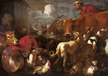 Die Tiere betreten die Arche Noah von Castiglione, Giovanni Benedetto (1610-1665). Öl auf Leinwand, Größe: 170x238
