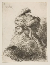 Kopf eines alten Mannes mit Turban nach links, aus der Serie der kleinen Köpfe..., ca. 1645-1650