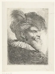Kopf eines Mannes mit Turban und Pelzmütze