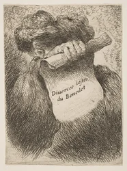 Mann, der eine Schriftrolle vor sein Gesicht hält, aus der Serie Kleine Köpfe in Ori..., ca. 1645-1650