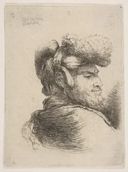Mann im Profil nach rechts, mit Pelzmütze, aus der Serie der kleinen Köpfe im Orient