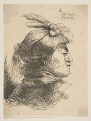 Mann mit kleinem Turban, verziert mit Federn und Band, nach rechts gewandt, aus..., ca. 1645-1650